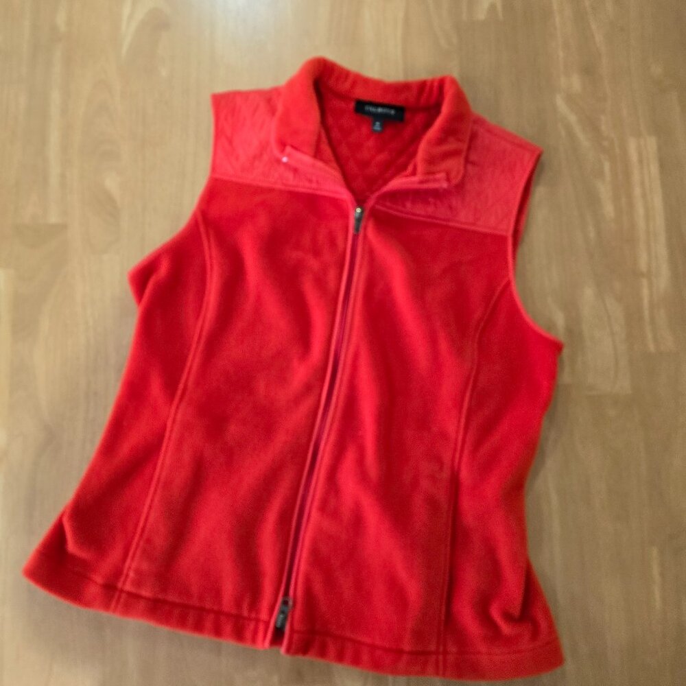 Talbots Fleece Vest Diamond Quilted Accent Zip‎ Front Pockets Orange Size Medium